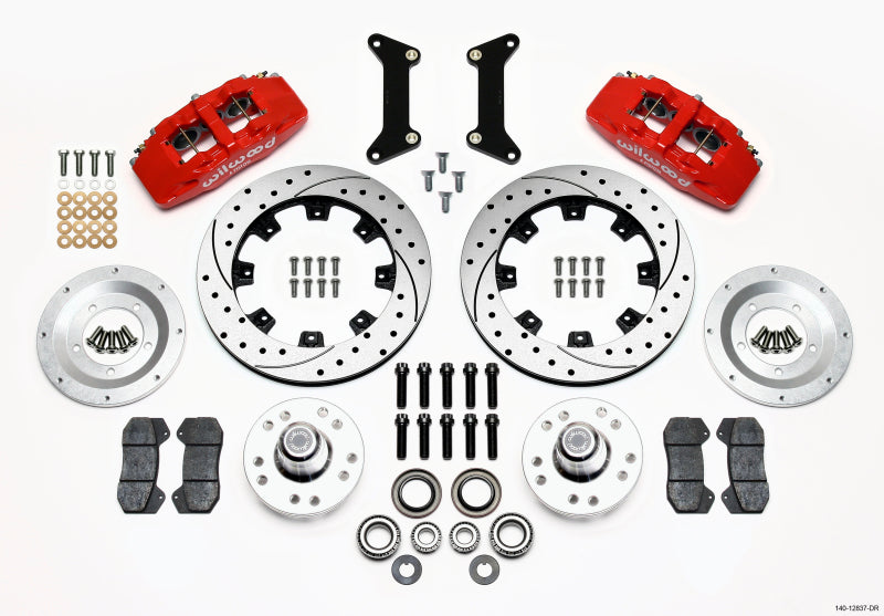 Wilwood Dynapro 6 Front Hub Kit 12.19in Drilled Red 79-87 GM G Body - #140-12837-DR