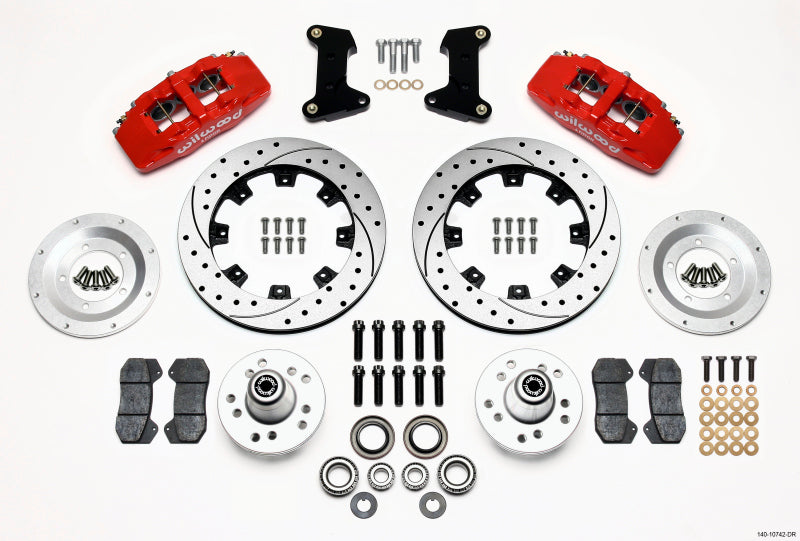 Wilwood Dynapro 6 Front Hub Kit 12.19in Drilled Red 74-80 Pinto/Mustang II Disc Spindle only - #140-10742-DR