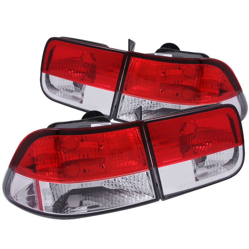 ANZO 1996-2000 Honda Civic Taillights Red/Clear - 2DR Chrome Lens 2PC