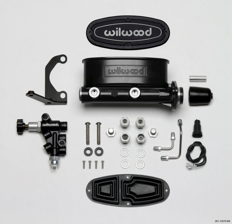 Wilwood HV Tandem M/C Kit w L/H Bracket & Prop Valve - 1 1/8in Bore Black - #261-13270-BK