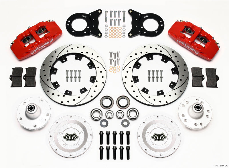 Wilwood Dynapro 6 Front Hub Kit 12.19in Drill Red 1965-1969 Mustang Disc & Drum Spindle - #140-12947-DR