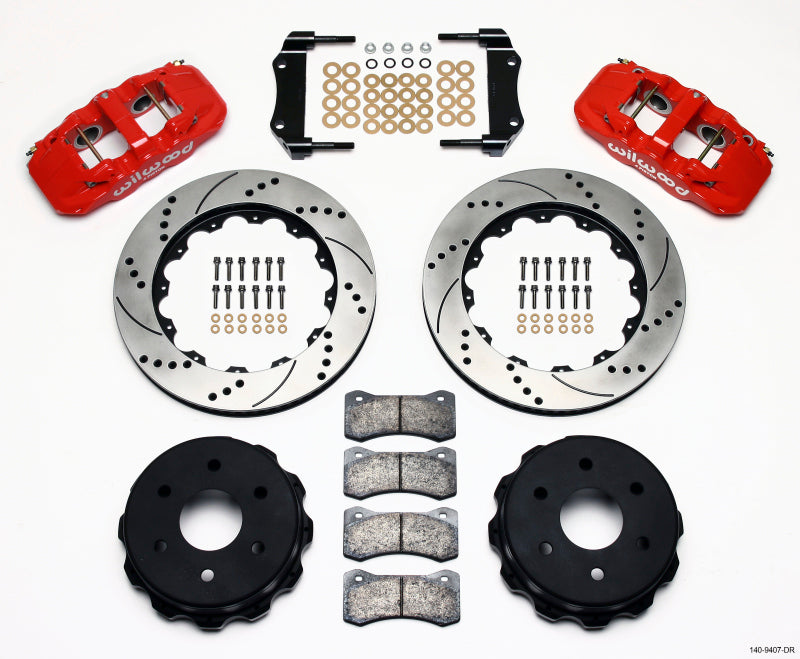 Wilwood AERO4 RearTruck Kit 14.25in Drill Red 1999-2010 GM 1500-SUV 1 Piston OE Caliper - #140-9407-DR