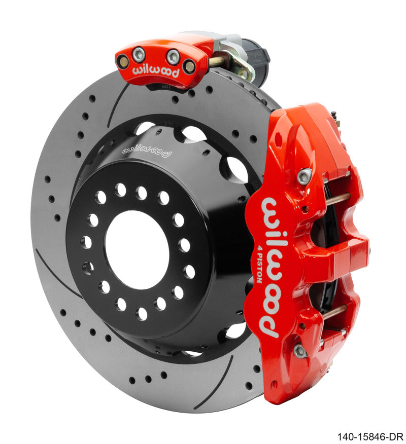 Wilwood Narrow Superlite 4R Rear P-Brk Kit AERO4 14in Rotor Big Ford New Style 2.5in Off - SRP Red - #140-15846-DR