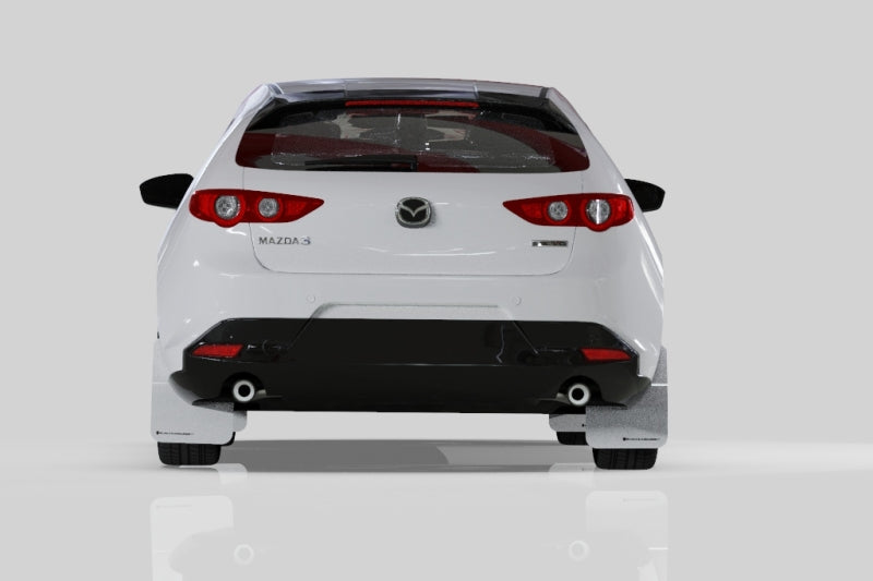 Rally Armor UR Mud Flaps - 2019-2026 Mazda 3 - Black/White Logo - #MF61-UR-BLK/WH