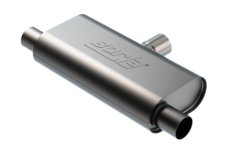 Borla 60714 T- Flow Universal Muffler - 2.5in Single Inlet/2.5in Dual Outlet 24in OAL 4.25x9.10x18in Body - #60714