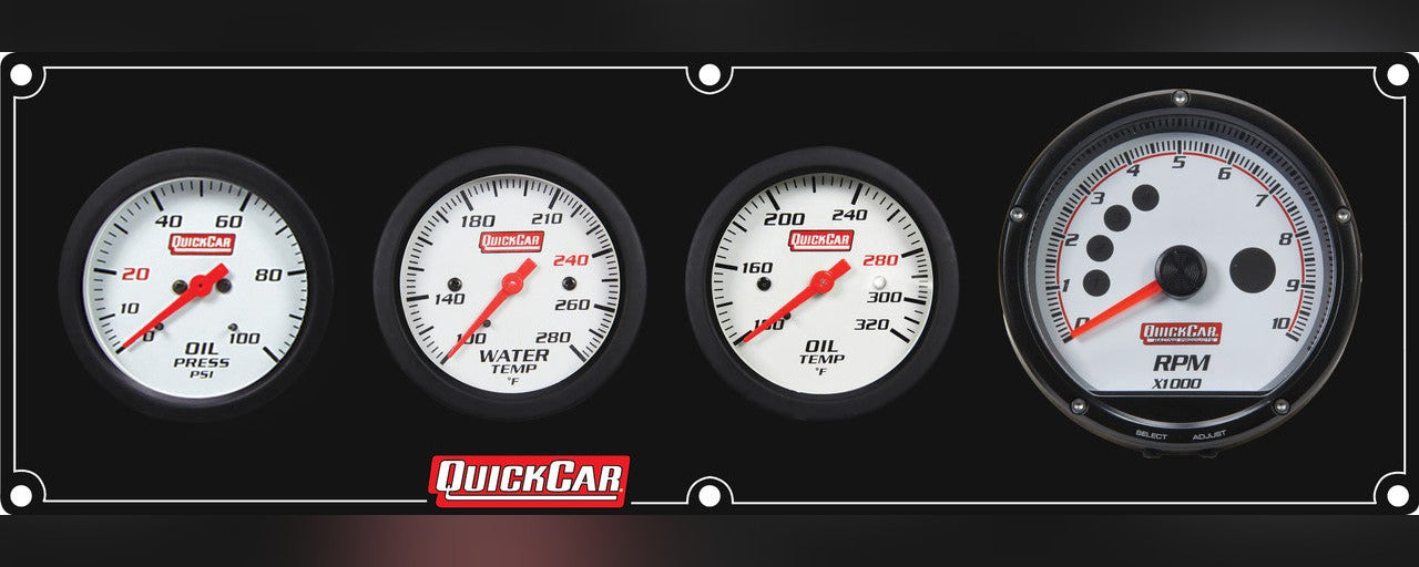 QuickCar Extreme Gauge Panel w/63-001 - Black Plate, OP/WT/OT/Tach