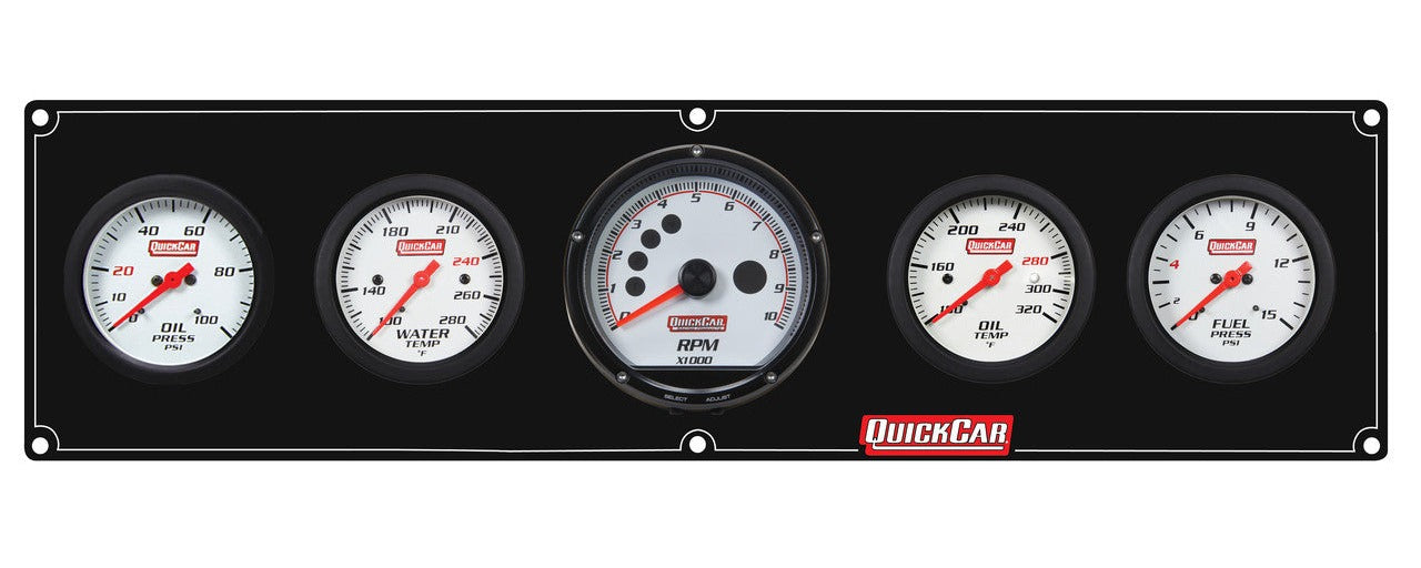 QuickCar Extreme Gauge Panel w/63-001 - Black Plate, OP/WT/Tach/OT/FP15