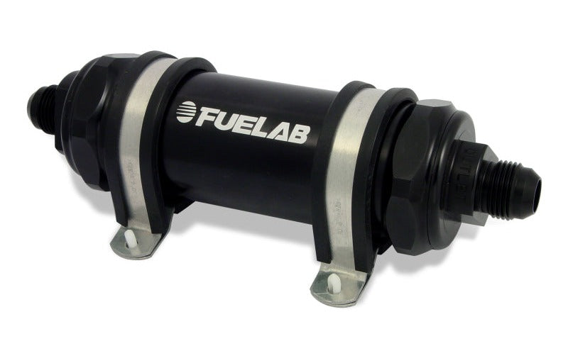 Fuelab 82802-1 828 In-Line Fuel Filter Long -8AN In/Out 10 Micron Fabric - Black