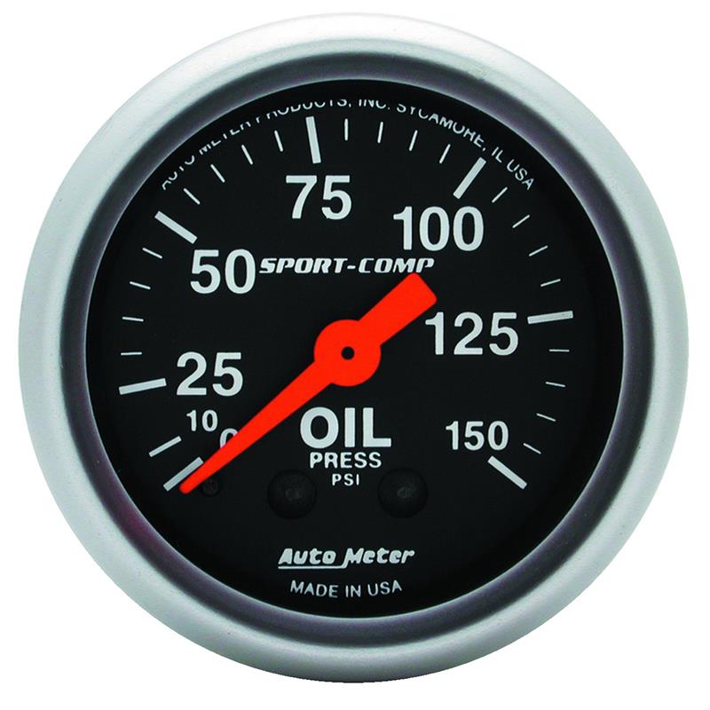 AutoMeter 3323 Sport Comp 52mm Mechanical 0-150 PSI Oil Pressure Gauge