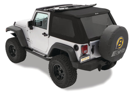 Bestop 07-18 Jeep Wrangler JK 2-Door A-Top Trektop (Prem Blk Twill Tinted Windows No Door Skins)