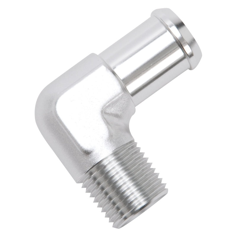 Edelbrock 8166 Hose End 90-Degree 1/2 in NPT to 3/4 in Barb Clear Anodized