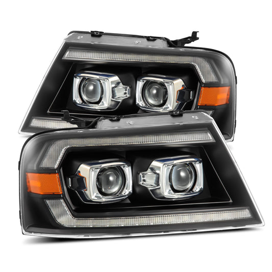 AlphaRex 880131 2004-2008 Ford F-150 (No 2004 Heritage) LUXX-Series LED Projector Headlights Alpha-Black with Activation Light / Sequential Signal