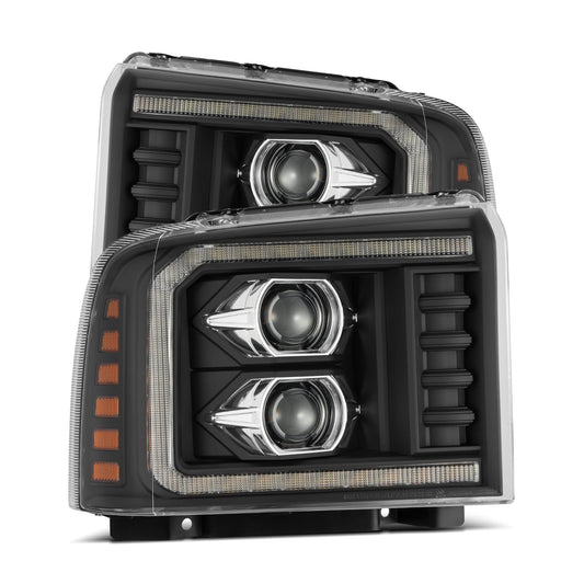 AlphaRex 880315 2005-2007 Ford F250/350/450/550 Super Duty PRO-Series Projector Headlights Black with Sequential Signal + SWB DRL