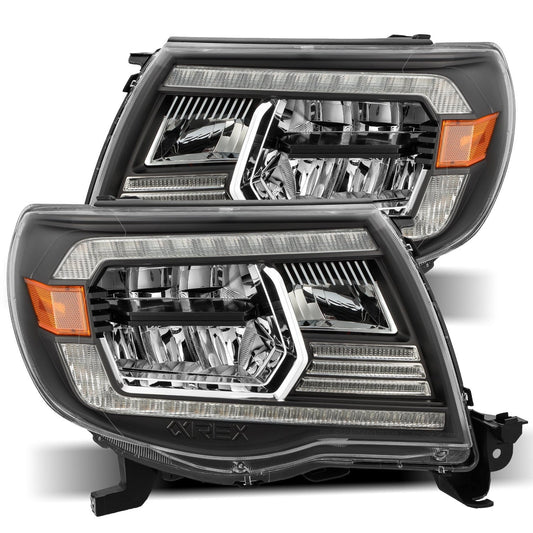 AlphaRex 880735 2005-2011 Toyota Tacoma LUXX Crystal Headlights Plank Style Design Black with Activation Light/DRL