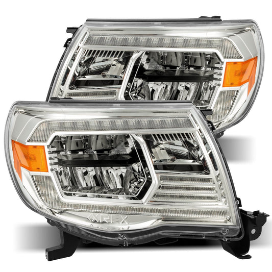 AlphaRex 880734 2005-2011 Toyota Tacoma LUXX Crystal Headlights Plank Style Chrome with Activation Light/DRL
