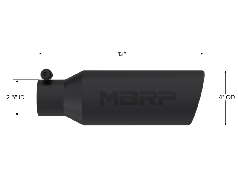 MBRP T5150BLK Exhaust Tip - 4" OD; Angled Rolled End; 2.5" inlet; 12" length | Black Coated