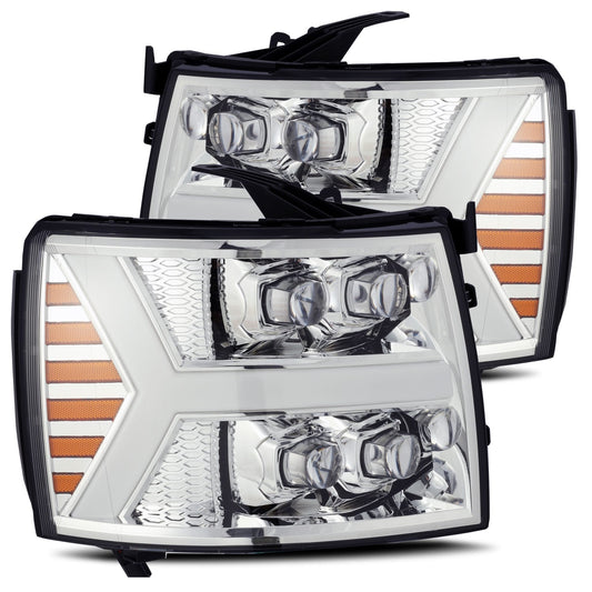 AlphaRex 880207 2007-2013 Chevrolet 1500 HD NOVA LED Projector Headlights Plank Style Chrome with Activation Light/Sequential Signal