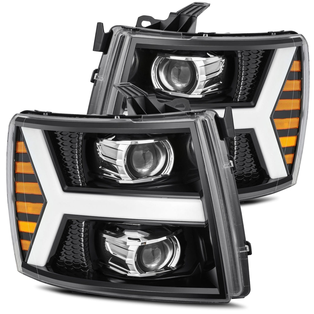 AlphaRex 880206 07-13 Chevrolet 1500 HD PRO-Series Projector Headlight Plank Style Gloss Black with Activation Light/Sequential Signal