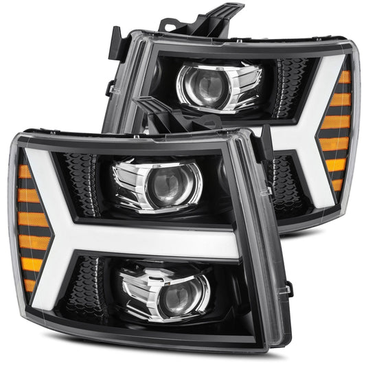 AlphaRex 880206 2007-2013 Chevrolet 1500 HD PRO-Series Projector Headlight Plank Style Gloss Black with Activation Light/Sequential Signal