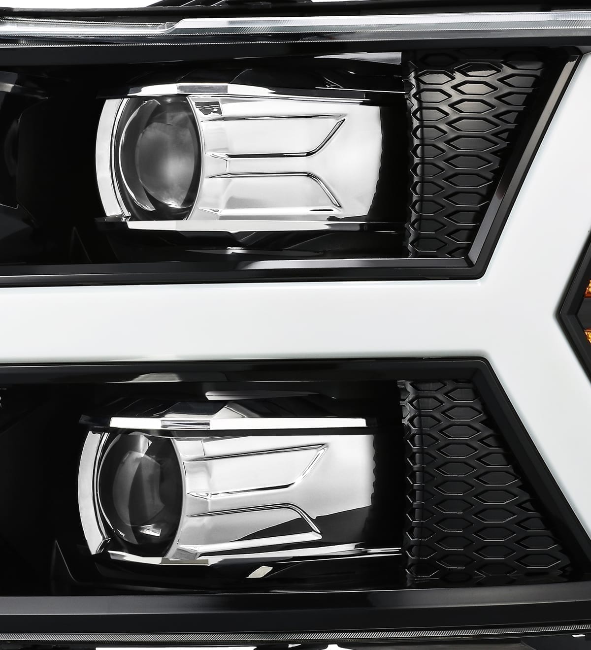 AlphaRex 880206 07-13 Chevrolet 1500 HD PRO-Series Projector Headlight Plank Style Gloss Black with Activation Light/Sequential Signal
