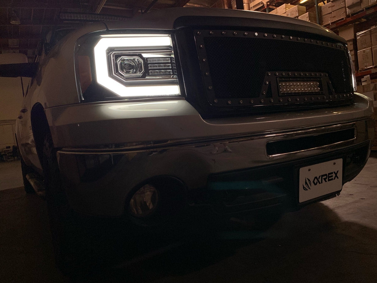 AlphaRex 880096 07-13 GMC Sierra 1500 (No Classic) LUXX-Series LED Projector Headlights Chrome with Activation Light & Sequential Signal / DRL