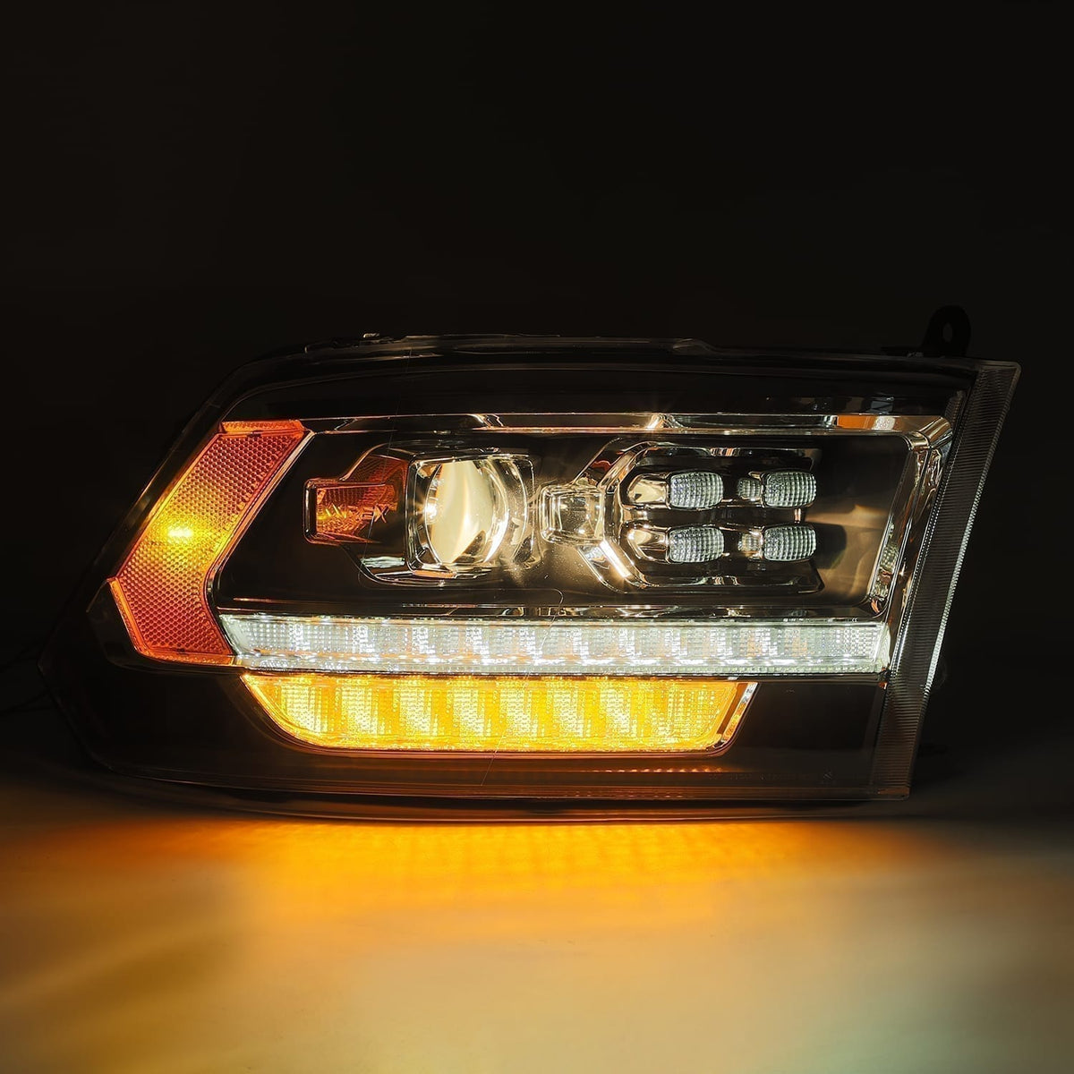 AlphaRex 880523 09-18 Dodge Ram 1500 HD PRO-Series Projector Headlight Plank Style Black with Chrome Acc with Sequential Signal/DRL