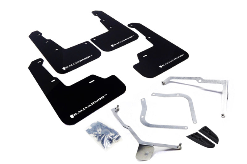 Rally Armor UR Mud Flaps - 2015-2021 Subaru WRX / WRX STI - Black/White Logo - #MF32-UR-BLK/WH