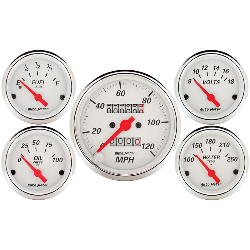 AutoMeter 1300 5-Piece Gauge Kit Mechanical Speedometer Electric Oil Pressure Water Temperature Volt Fuel Level