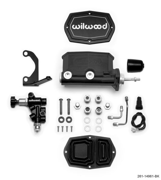 Wilwood Compact Tandem M/C - 7/8in Bore - w/Bracket and Valve (Pushrod) - Black - #261-14961-BK