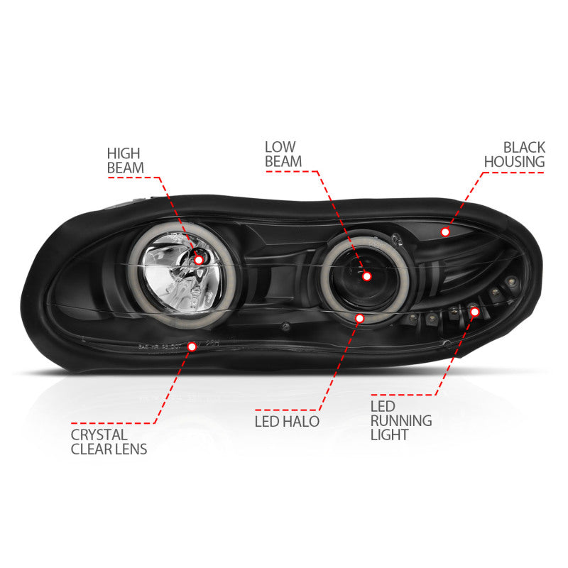 ANZO 1998-2002 Chevrolet Camaro LED Projector Headlights