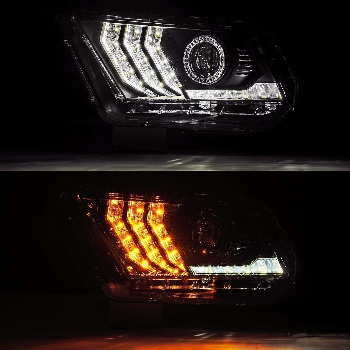 AlphaRex 880115 10-12 Ford Mustang LUXX LED Projector Headlights Plank Style Black with Activation Light/Sequential Signal
