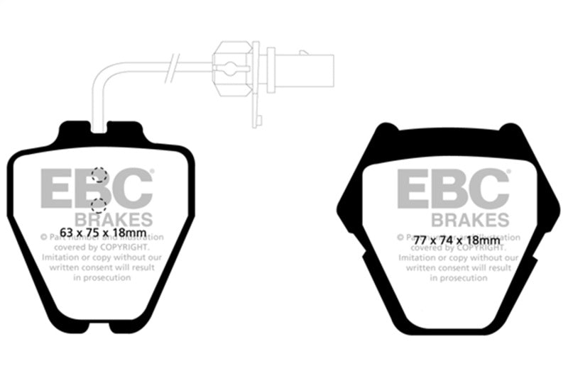 EBC 99-01 Audi A6 Quattro 2.7 Twin Turbo Sedan (8 Pad Set) Yellowstuff Front Brake Pads DP41348R