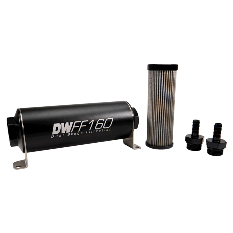 DeatschWerks Stainless Steel 3/8in 40 Micron Universal Inline Fuel Filter Housing Kit (160mm)