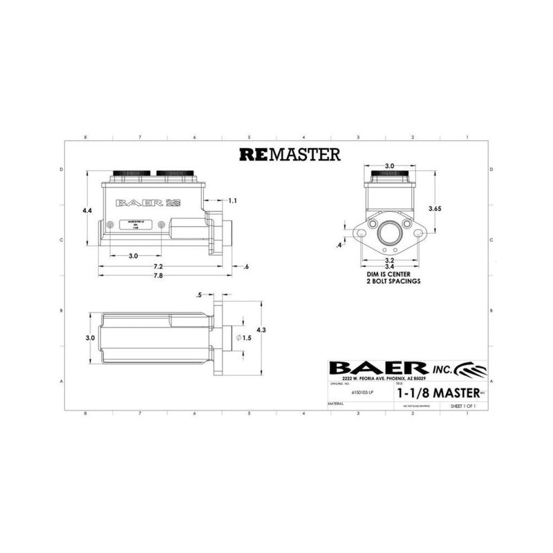 Baer Brakes GM/Ford 1-1/8in Bore Remaster 2-Bolt Left Port Master Cylinder Assembly - Gray