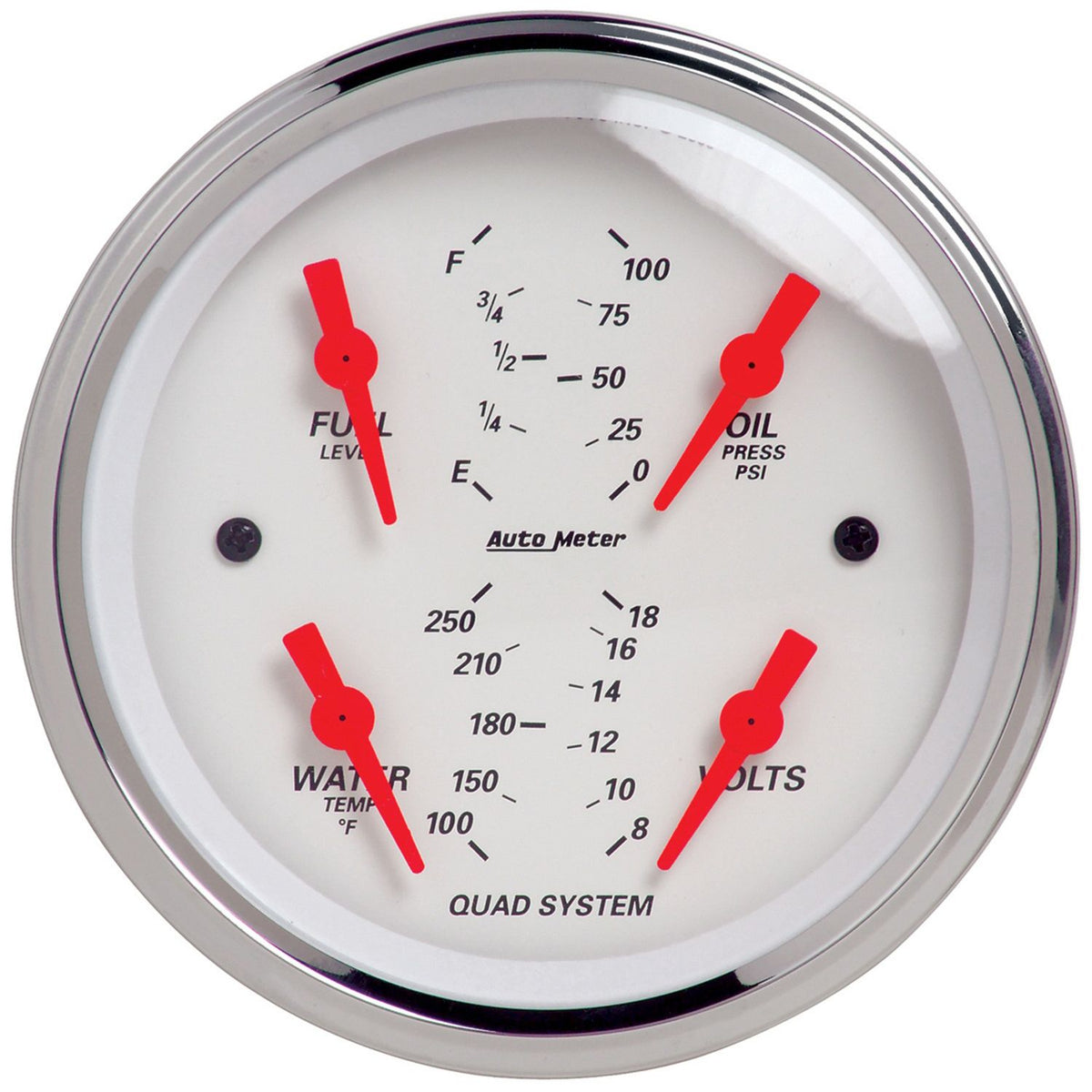 AutoMeter 1312 Arctic White 3-3/8in Quad Gauge Oil Water Volt Fuel 240-33 Ohm