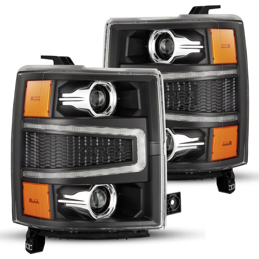 AlphaRex 880242 2004-2015 Chevrolet 1500 HD LUXX-Series LED Projector Headlights Black with Activation Light/Sequential Signal