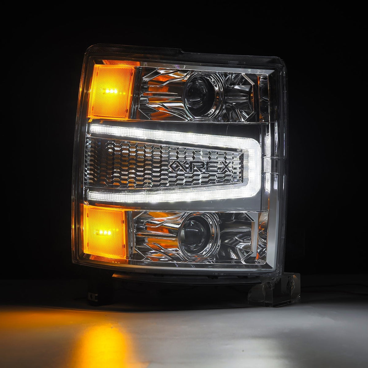 AlphaRex 880243 04-15 Chevrolet 1500 HD LUXX LED Projector Headlights Chrome with Sequential Activation Light / Sequential Signal