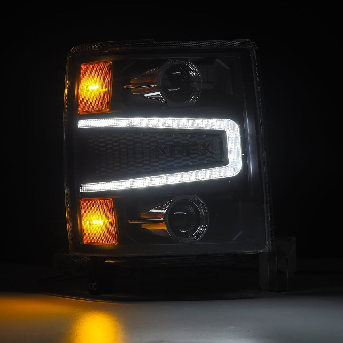 AlphaRex 880245 14-15 Chevrolet 1500 PRO-Series Projector Headlights Black with Sequential Signal & DRL