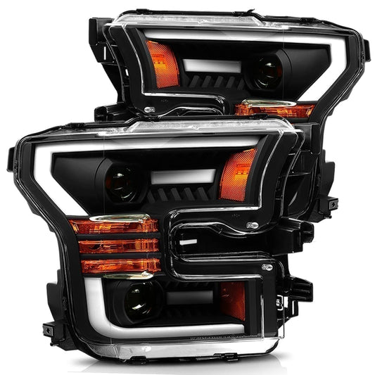 AlphaRex 880156 2015-2017 Ford F-150 PRO-Series Projector Headlights Plank Style Black with Activation Light/Sequential Signal