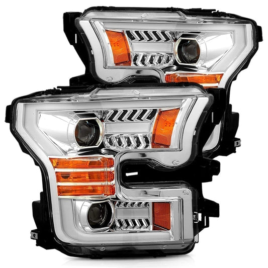 AlphaRex 880157 2015-2017 Ford F-150 PRO-Series Projector Headlights Plank Style Chrome with Activation Light/Sequential Signal