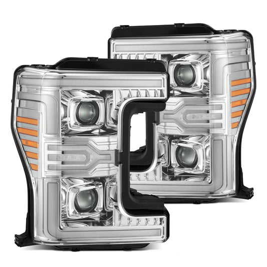 AlphaRex 880346 2017-2019 Ford F-250/350/450/550 Super Duty LUXX-Series LED Projector Headlights Chrome with Sequential Signal & Switchback DRL