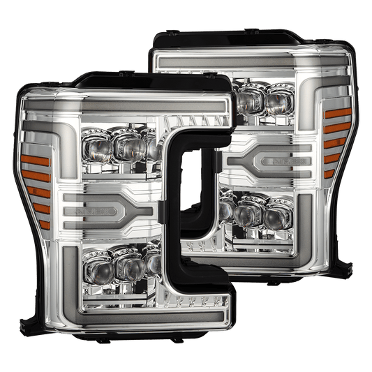 AlphaRex 880347 2017-2019 Ford F-250/350/450/550 Super Duty NOVA-Series LED Projector Headlights Chrome with Sequential Signal & Switchback DRL