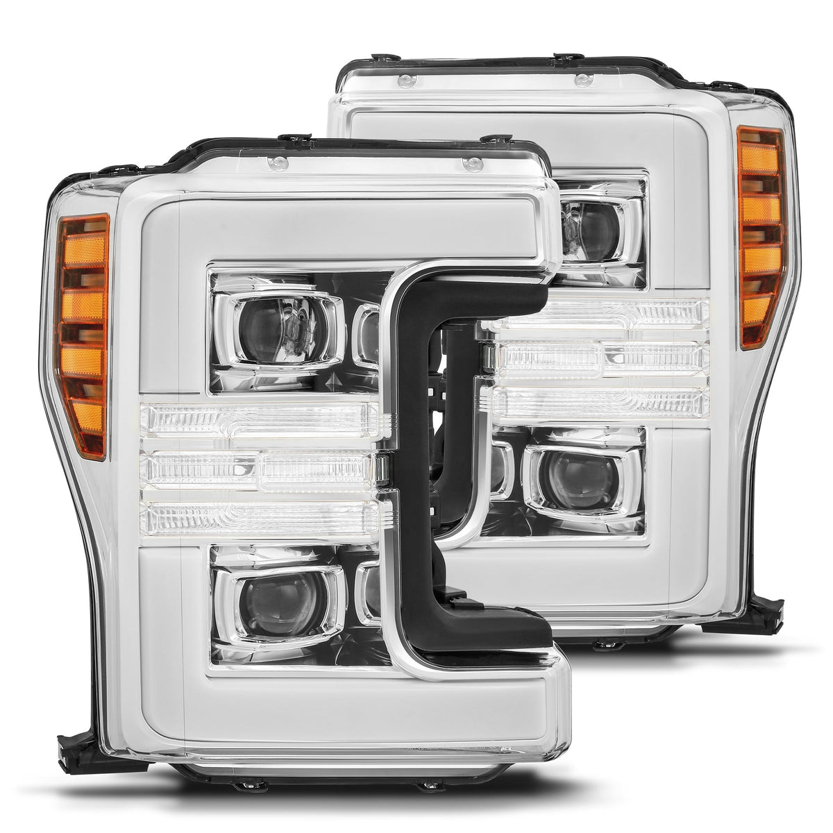 AlphaRex 880107 17-19 Ford F-250 SD PRO-Series Projector Headlights Plank Style Chrome with Activation Light/Sequential Signal