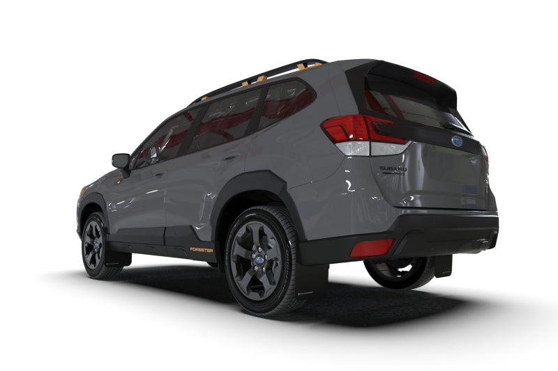 Rally Armor UR Mud Flaps - 2022-2025 Subaru Forester - Black/Orange Logo - #MF82-UR-BLK/WOR
