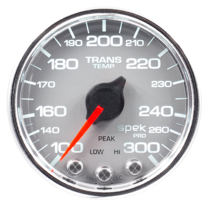 AutoMeter P34221 Spek-Pro 2-1/16in 100-300 Degrees F Transmission Temperature Gauge Stepper Silver/Chrome