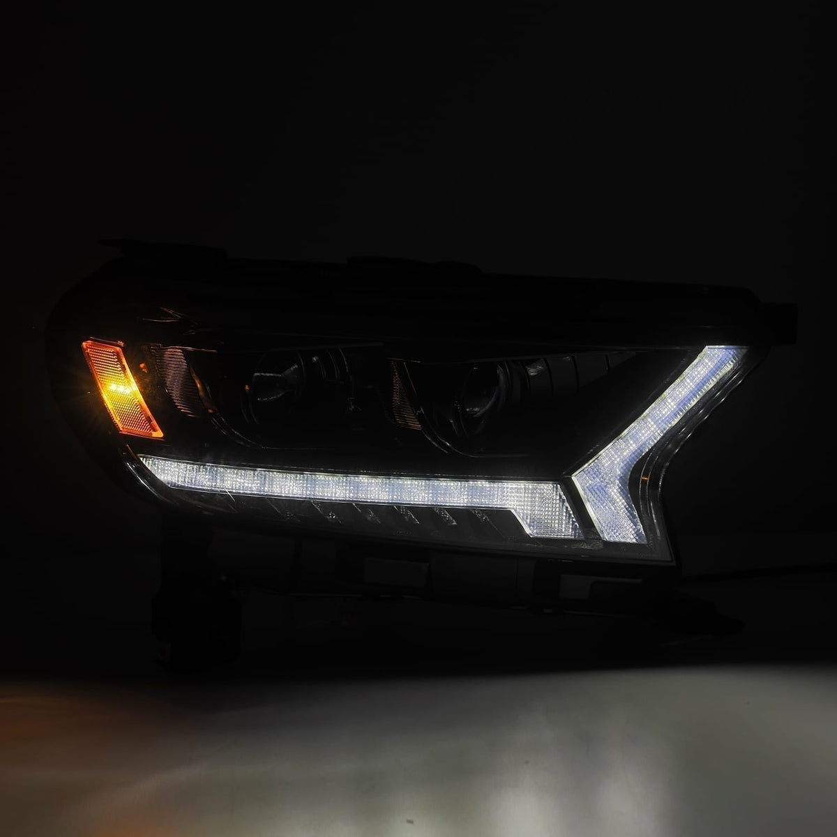 AlphaRex 880119 2019+ Ford Ranger PRO-Series Projector Headlights Plank Style Alpha Black with Sequential Signal/DRL