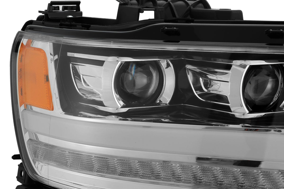 AlphaRex 880544 19-20 Dodge Ram 1500 LUXX LED Projector Headlights Plank Chrome with Activation Light/Sequential Signal/DRL