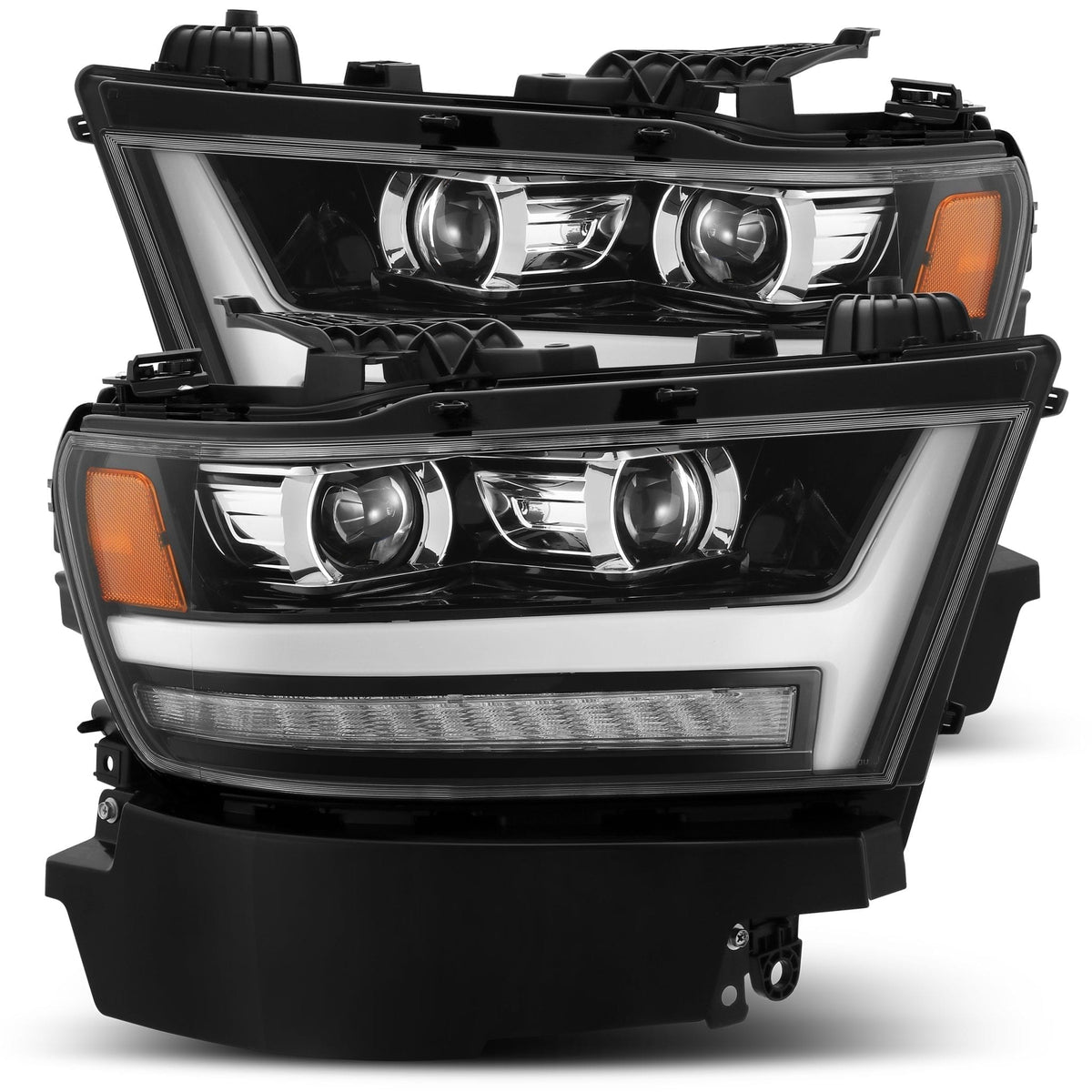 AlphaRex 880513 19-20 Ram 1500 HD PRO-Series Projector Headlights Plank Style Jet Black with Activation Light/Sequential Signal/DRL