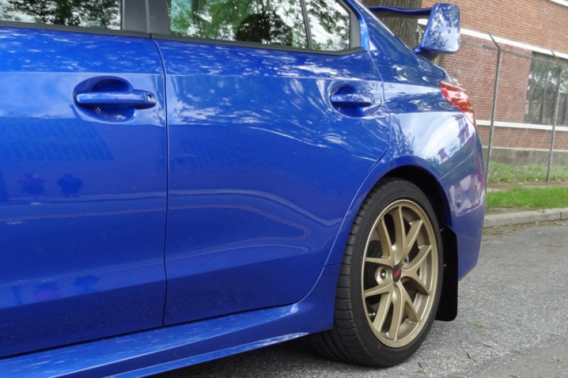 Rally Armor UR Mud Flaps - 2015-2021 Subaru WRX / WRX STI - Blue/White Logo - #MF32-UR-BL/WH