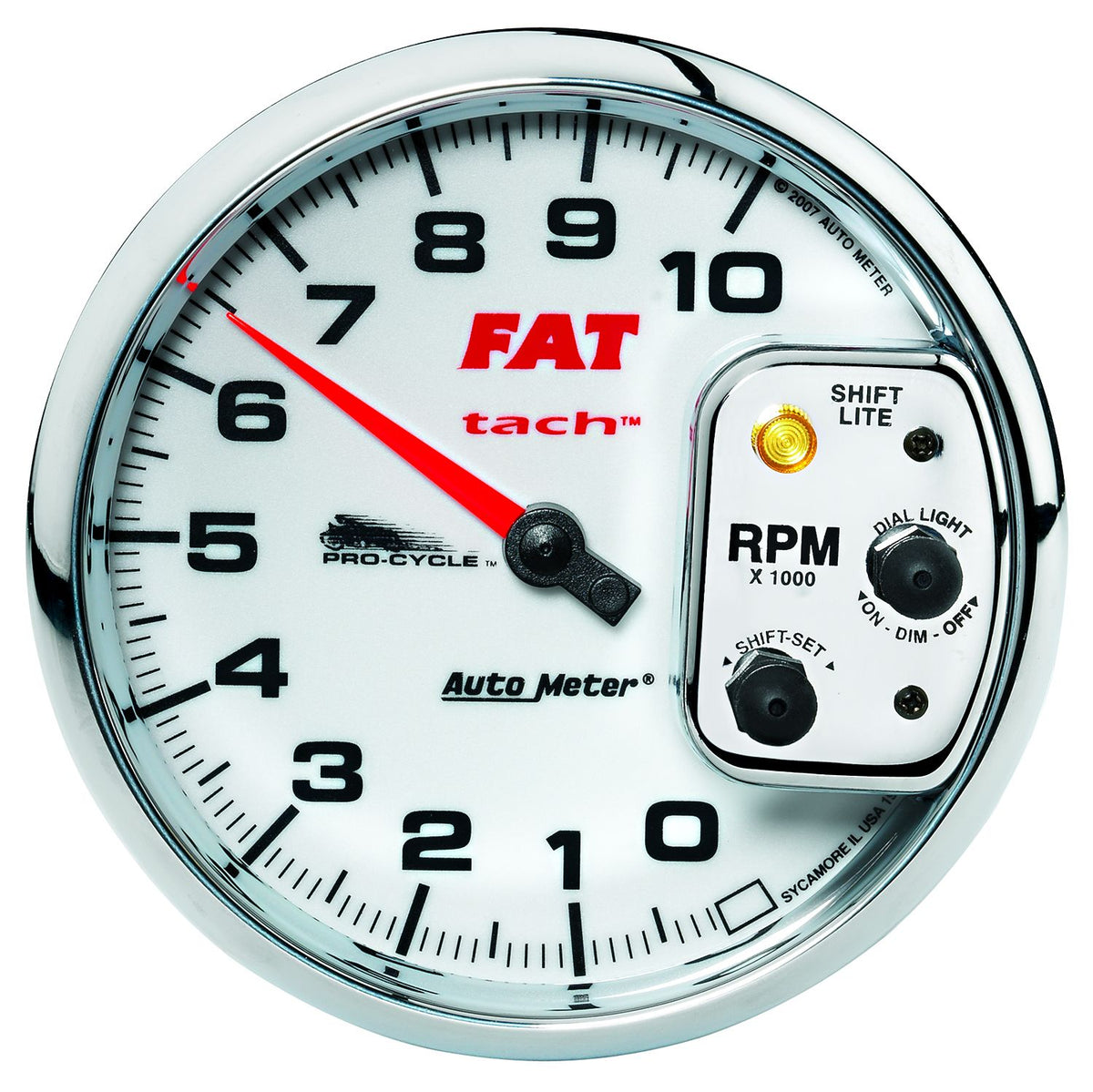 AutoMeter 19265 Pro-Cycle 5in 10K RPM Tachometer with Shift-Lite 2 & 4 Cylinder White